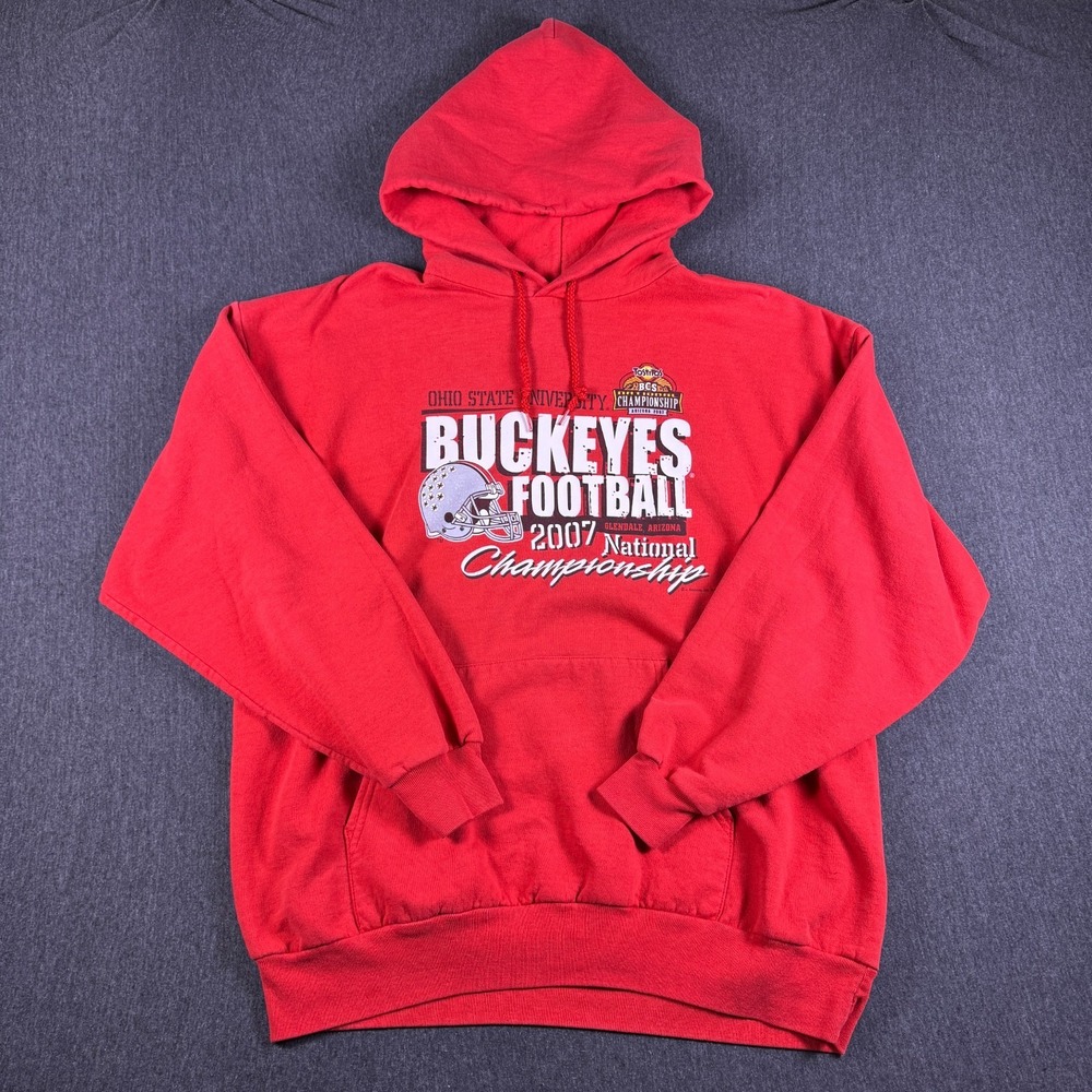 Hanes Mens Red Ohio State Buckeyes Football 2007 NC Comfort Hoodie Size XL